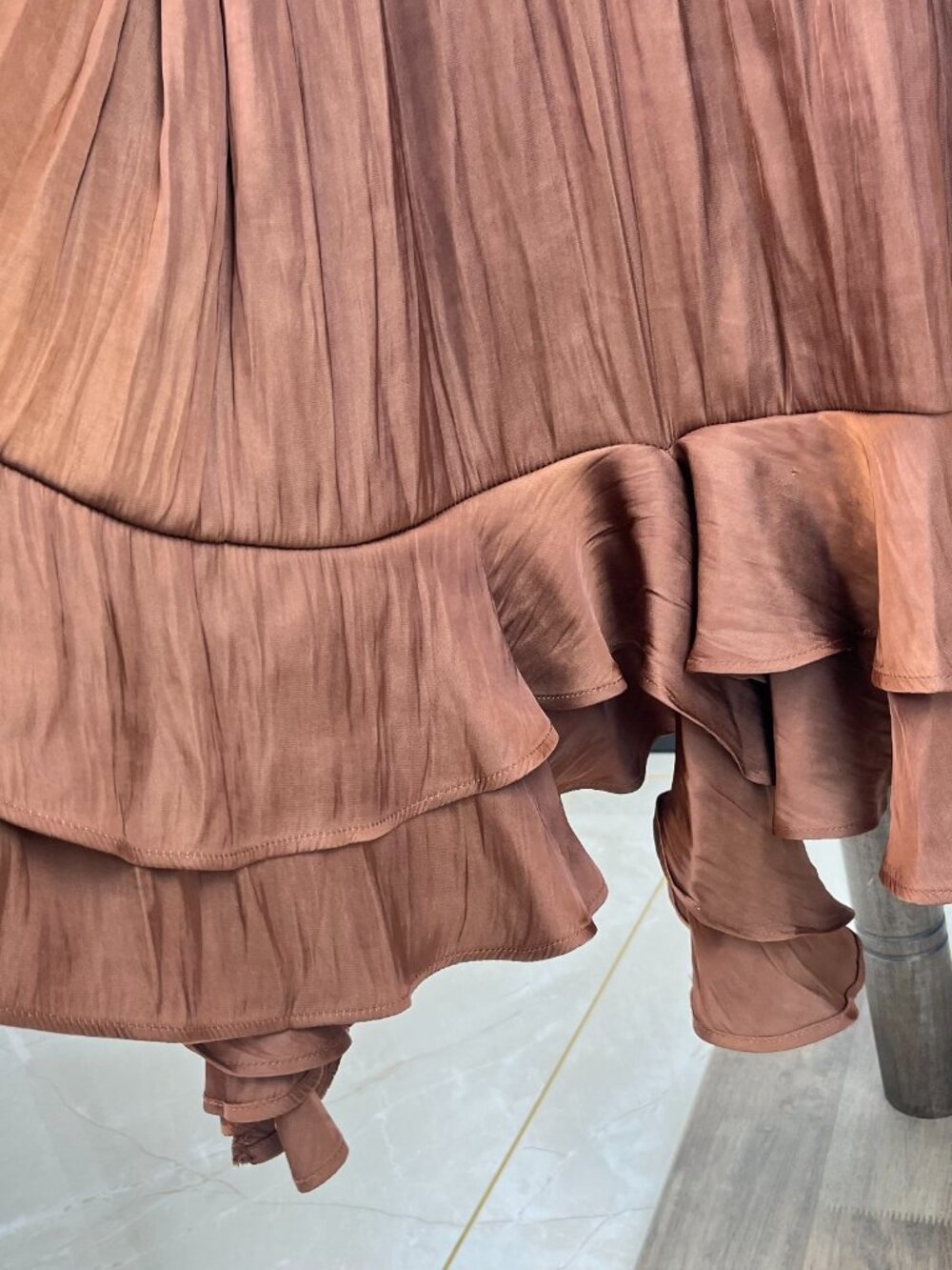 NWOT Farm Rio Ruffled Sleeveless V-Neck Midi Dress Brown Size L - Picture 11 of 16